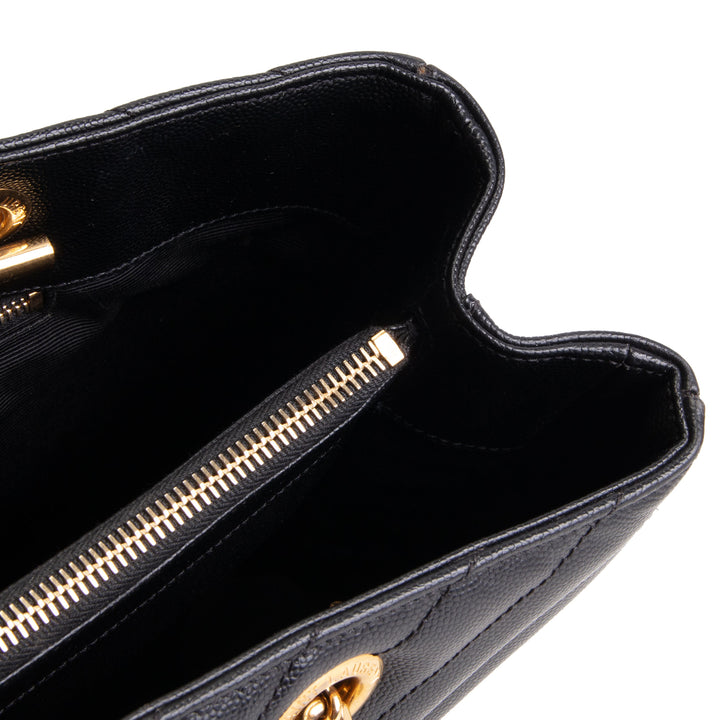 SAINT LAURENT Grain de Poudre Matelasse Chevron Shopping Tote - Black OUTLET FINAL SALE