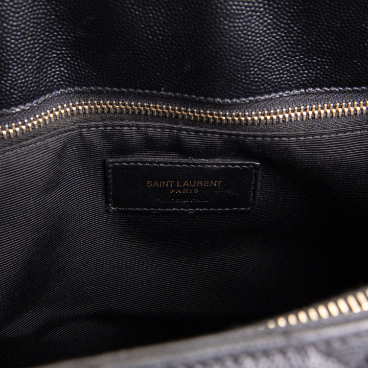 SAINT LAURENT Grain de Poudre Matelasse Chevron Shopping Tote - Black OUTLET FINAL SALE
