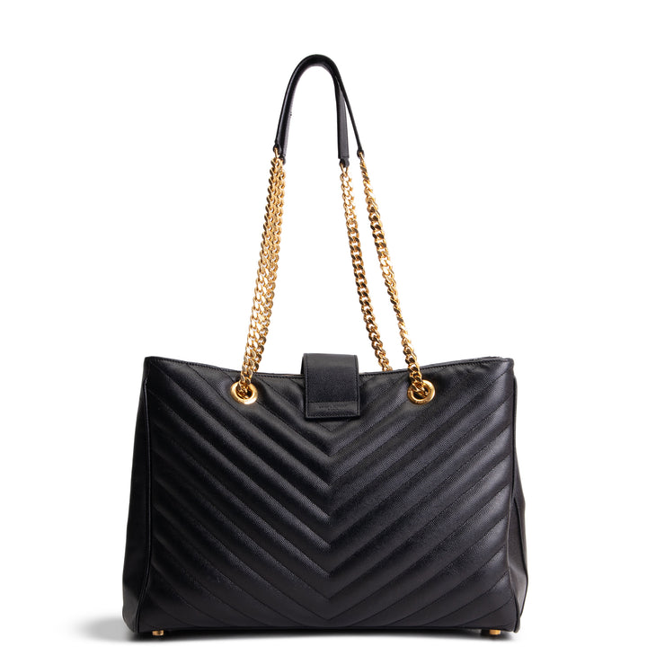 SAINT LAURENT Grain de Poudre Matelasse Chevron Shopping Tote - Black OUTLET FINAL SALE