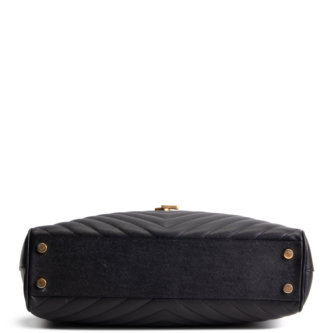 SAINT LAURENT Grain de Poudre Matelasse Chevron Shopping Tote - Black OUTLET FINAL SALE