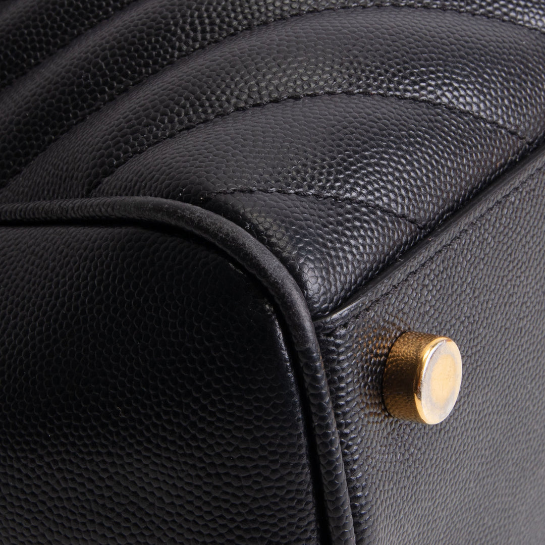 SAINT LAURENT Grain de Poudre Matelasse Chevron Shopping Tote - Black OUTLET FINAL SALE