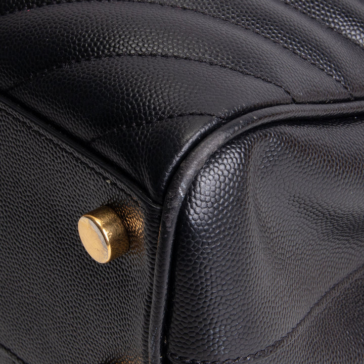 SAINT LAURENT Grain de Poudre Matelasse Chevron Shopping Tote - Black OUTLET FINAL SALE