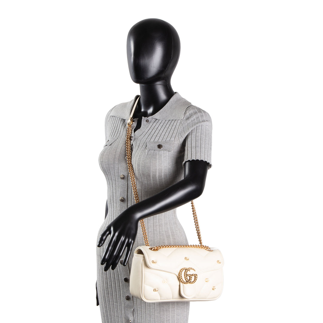 GUCCI Double G Torchon Marmont Shoulder Bag - White