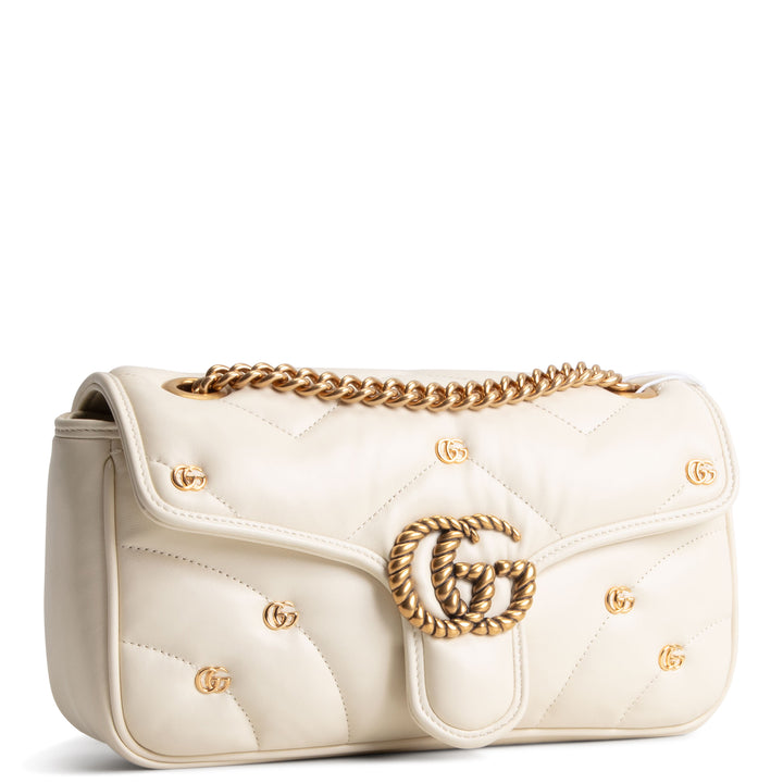 GUCCI Double G Torchon Marmont Shoulder Bag - White