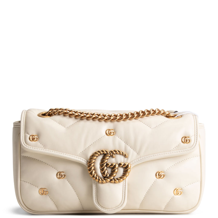 GUCCI Double G Torchon Marmont Shoulder Bag - White