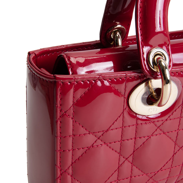 DIOR Lady D-Joy Patent Cannage Small- Red