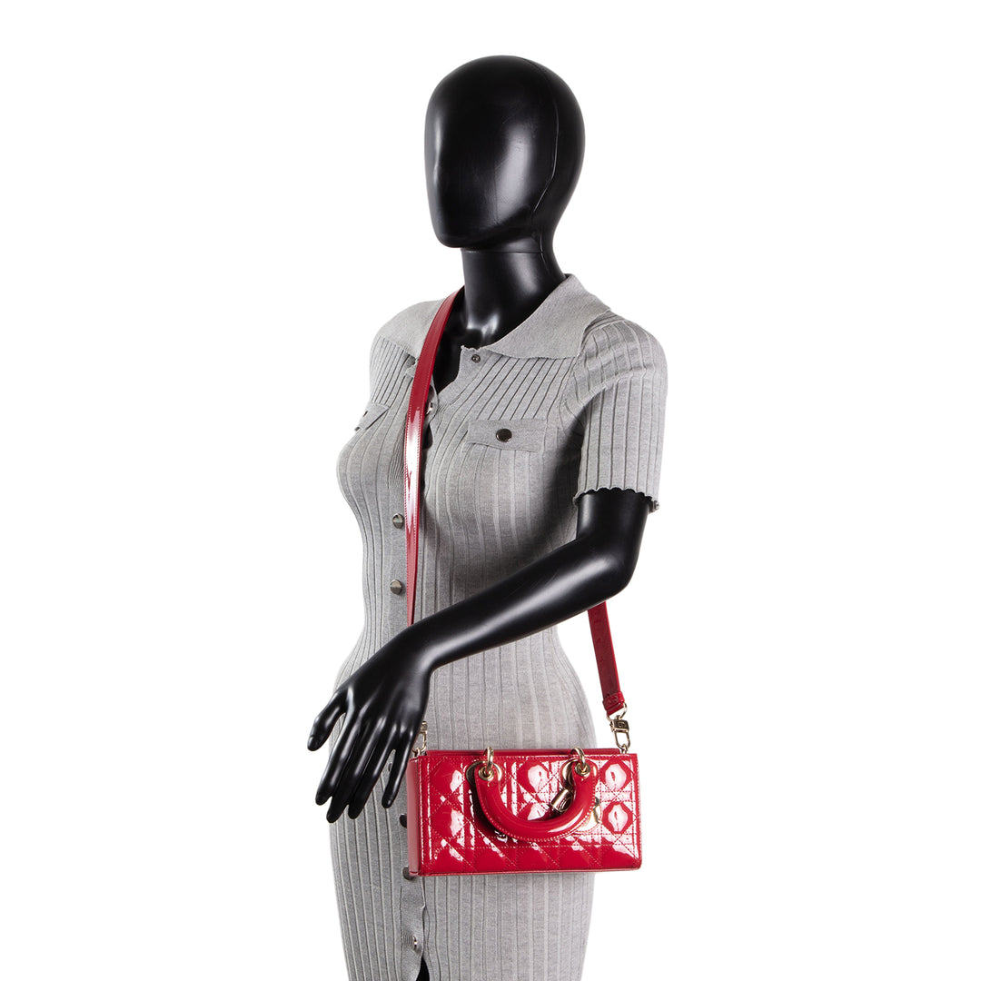 DIOR Lady D-Joy Patent Cannage Small- Red