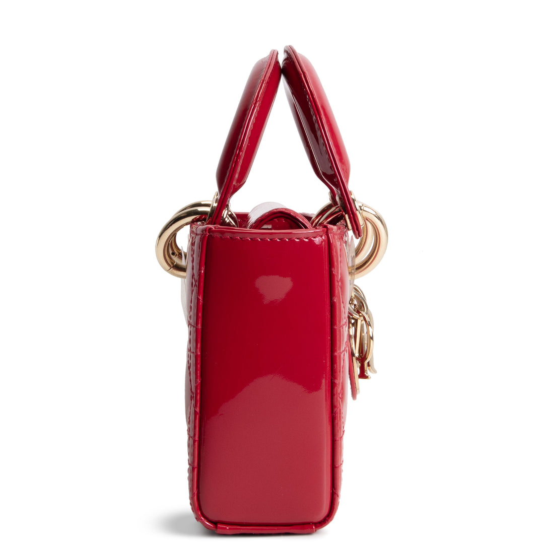 DIOR Lady D-Joy Patent Cannage Small- Red