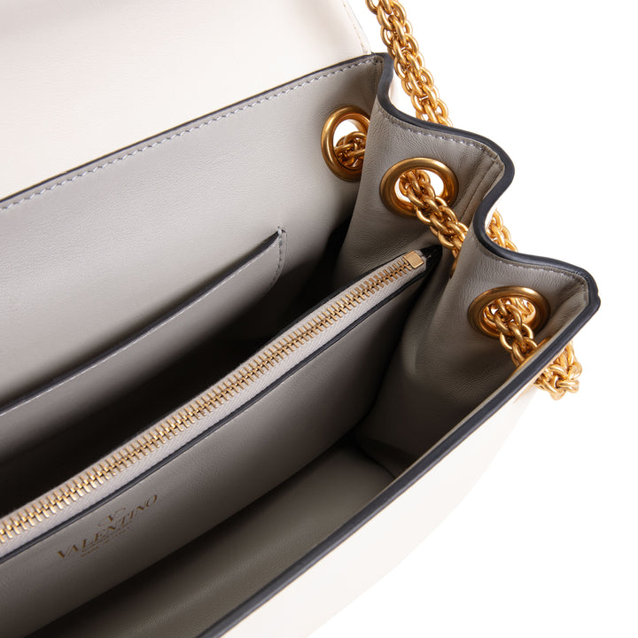 VALENTINO Leather V Logo Stud Shoulder Bag - Ivory