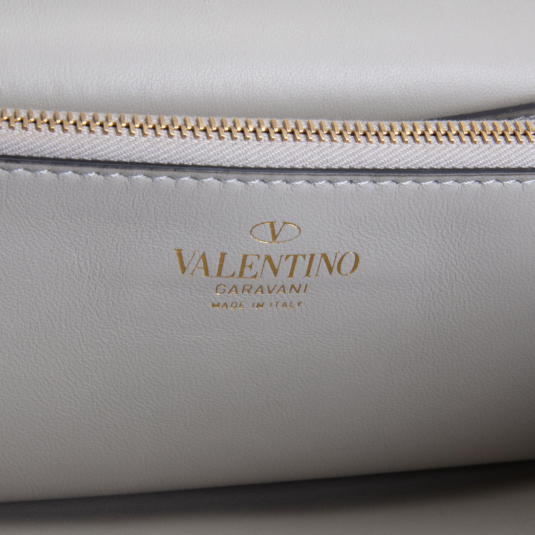 VALENTINO Leather V Logo Stud Shoulder Bag - Ivory