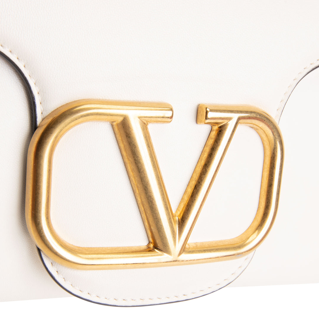 VALENTINO Leather V Logo Stud Shoulder Bag - Ivory