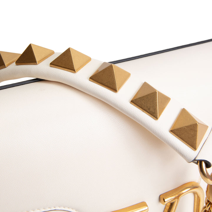 VALENTINO Leather V Logo Stud Shoulder Bag - Ivory