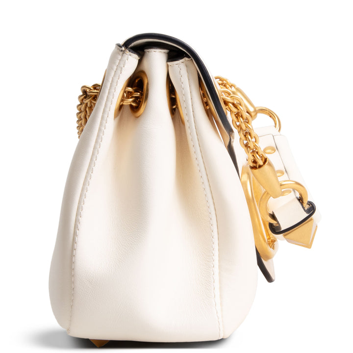 VALENTINO Leather V Logo Stud Shoulder Bag - Ivory