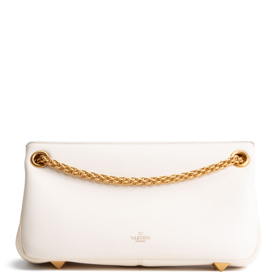 VALENTINO Leather V Logo Stud Shoulder Bag - Ivory