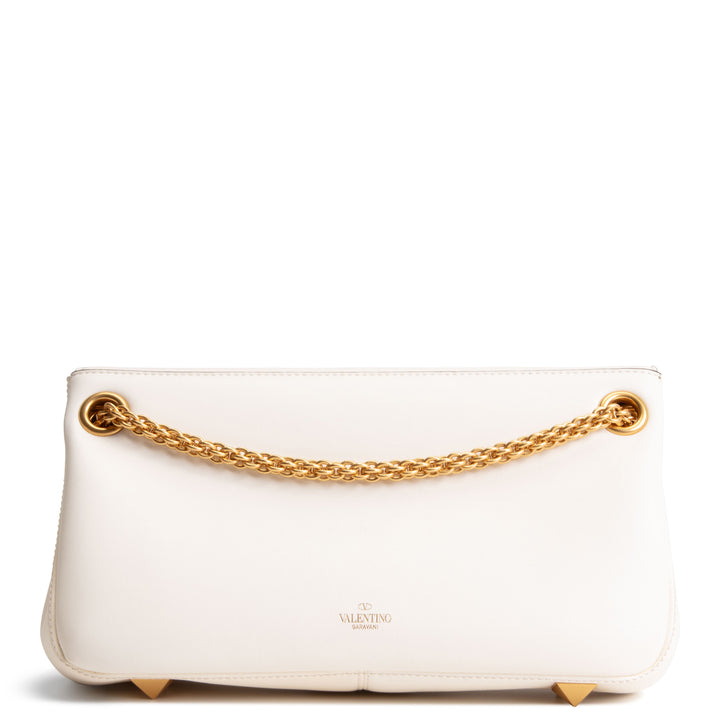VALENTINO Leather V Logo Stud Shoulder Bag - Ivory