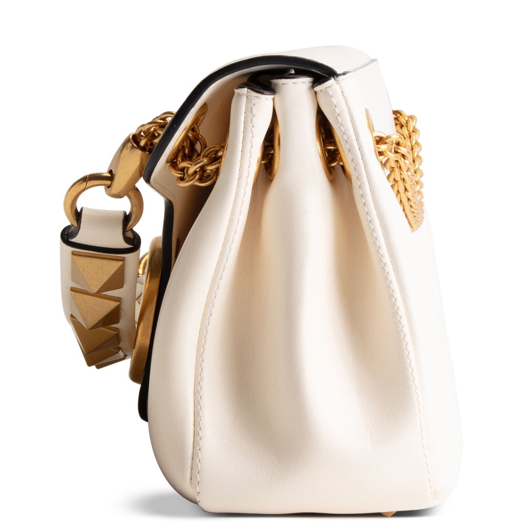 VALENTINO Leather V Logo Stud Shoulder Bag - Ivory