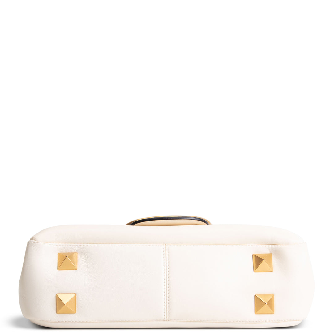 VALENTINO Leather V Logo Stud Shoulder Bag - Ivory