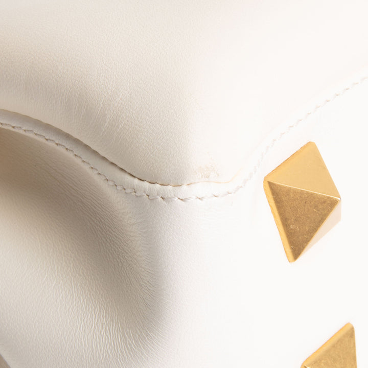 VALENTINO Leather V Logo Stud Shoulder Bag - Ivory