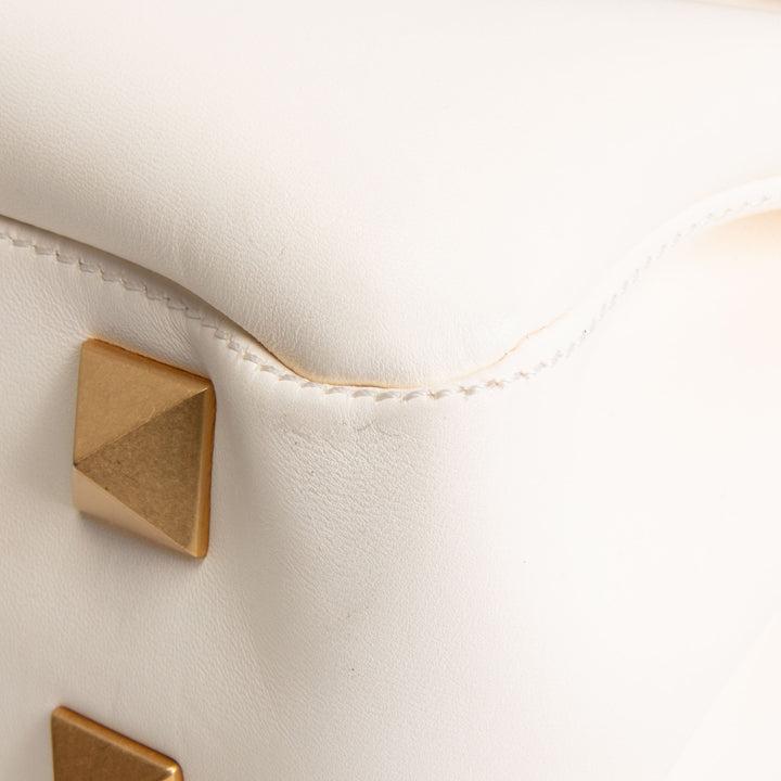 VALENTINO Leather V Logo Stud Shoulder Bag - Ivory