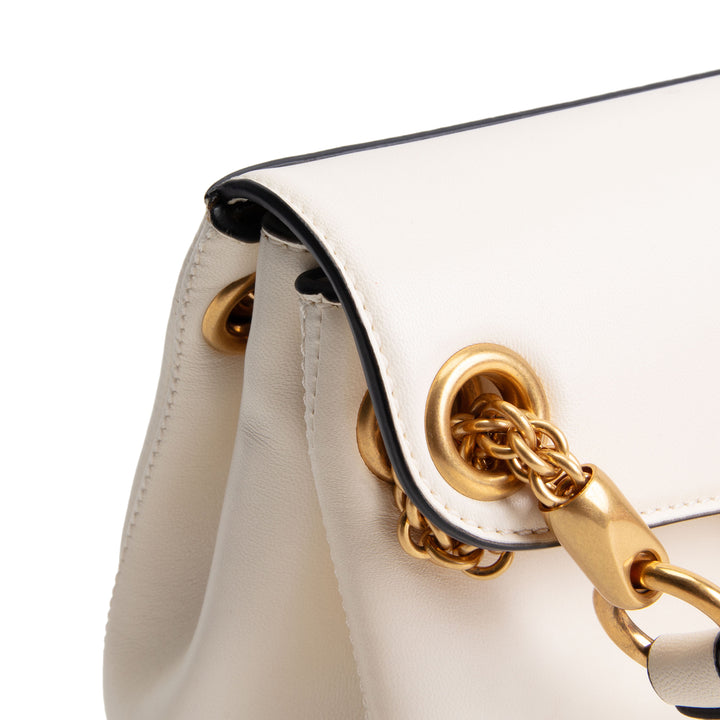 VALENTINO Leather V Logo Stud Shoulder Bag - Ivory