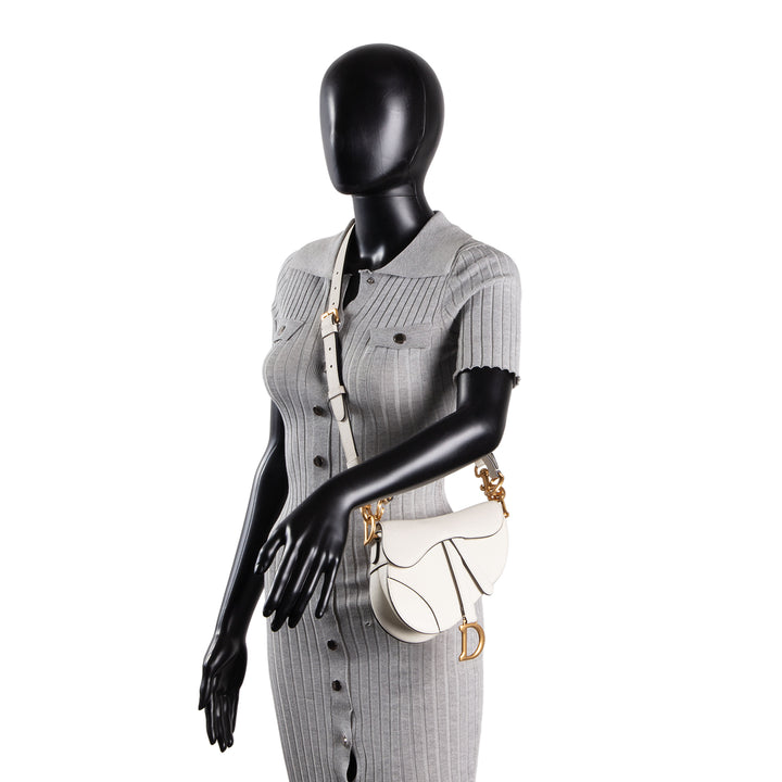 DIOR Mini Saddle Bag w/ Strap - Latte