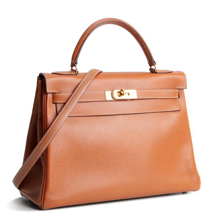 Hermes Vintage Courchevel Kelly 32 Retourne - Gold