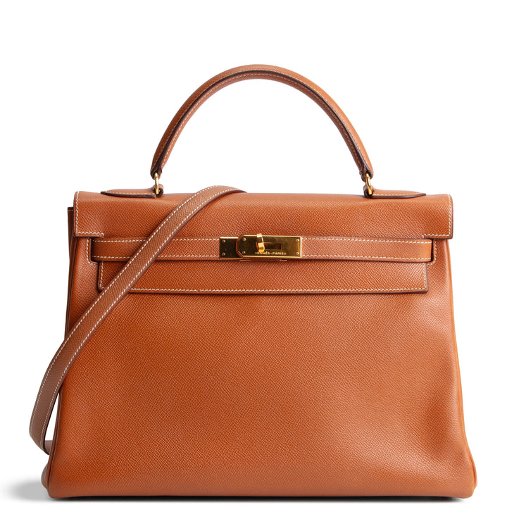 Hermes Vintage Courchevel Kelly 32 Retourne - Gold
