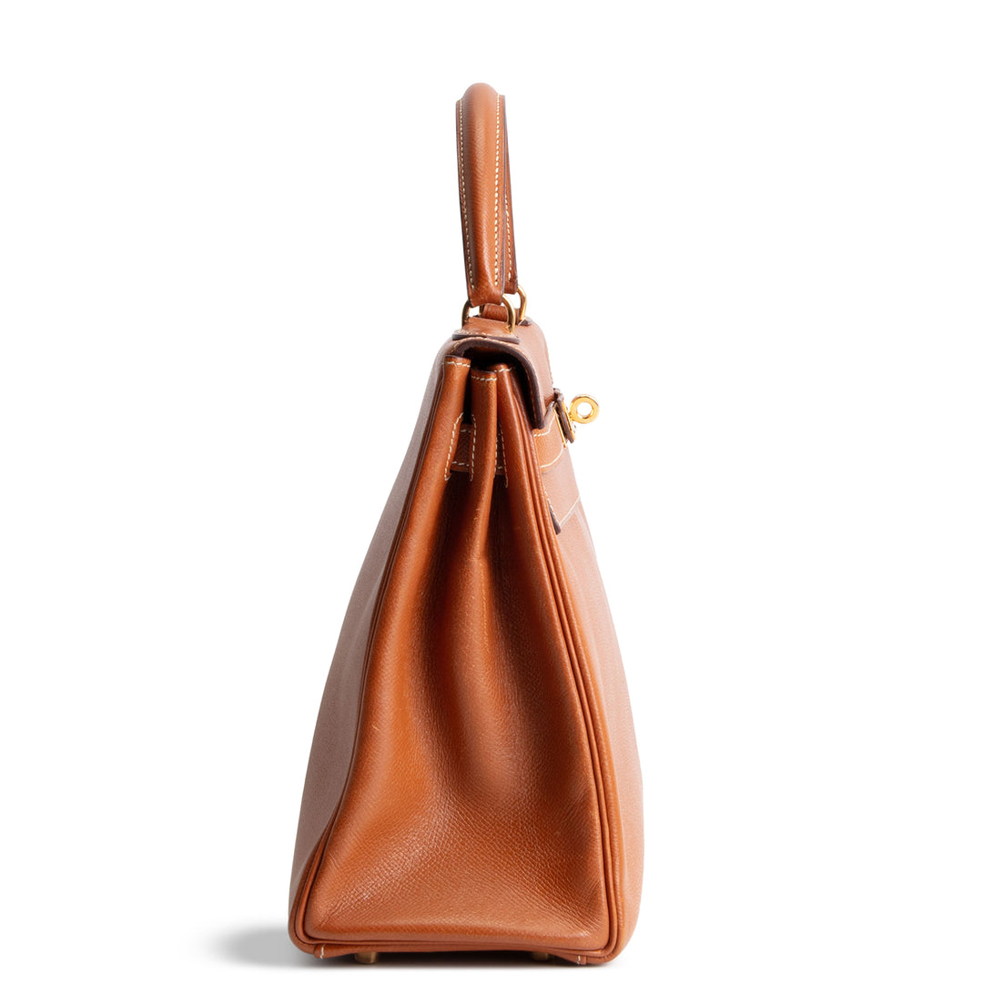 Hermes Vintage Courchevel Kelly 32 Retourne - Gold
