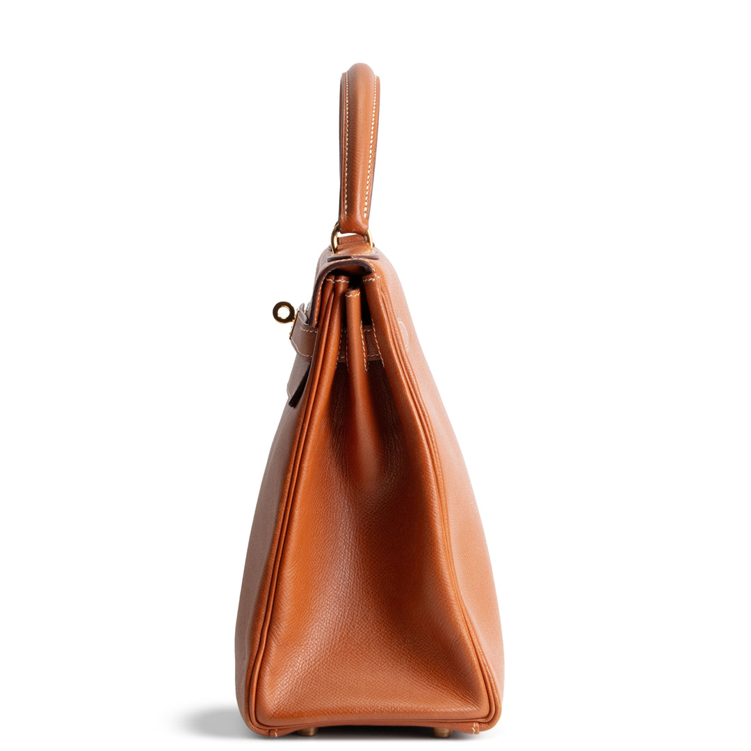 Hermes Vintage Courchevel Kelly 32 Retourne - Gold