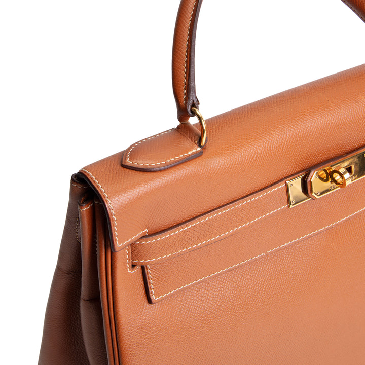 Hermes Vintage Courchevel Kelly 32 Retourne - Gold