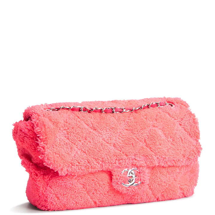 CHANEL Quilted Terry Cloth CoCo Beach Medium - Neon Pink OUTLET FINAL SALE