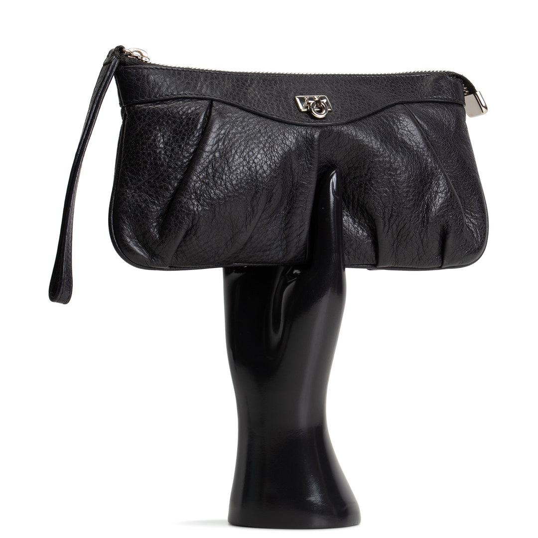 SALVATORE FERRAGAMO Leather Wristlet - Black OUTLET FINAL SALE
