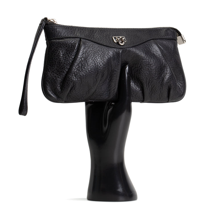 SALVATORE FERRAGAMO Leather Wristlet - Black OUTLET FINAL SALE