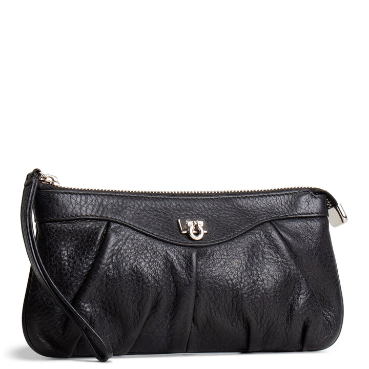 SALVATORE FERRAGAMO Leather Wristlet - Black OUTLET FINAL SALE