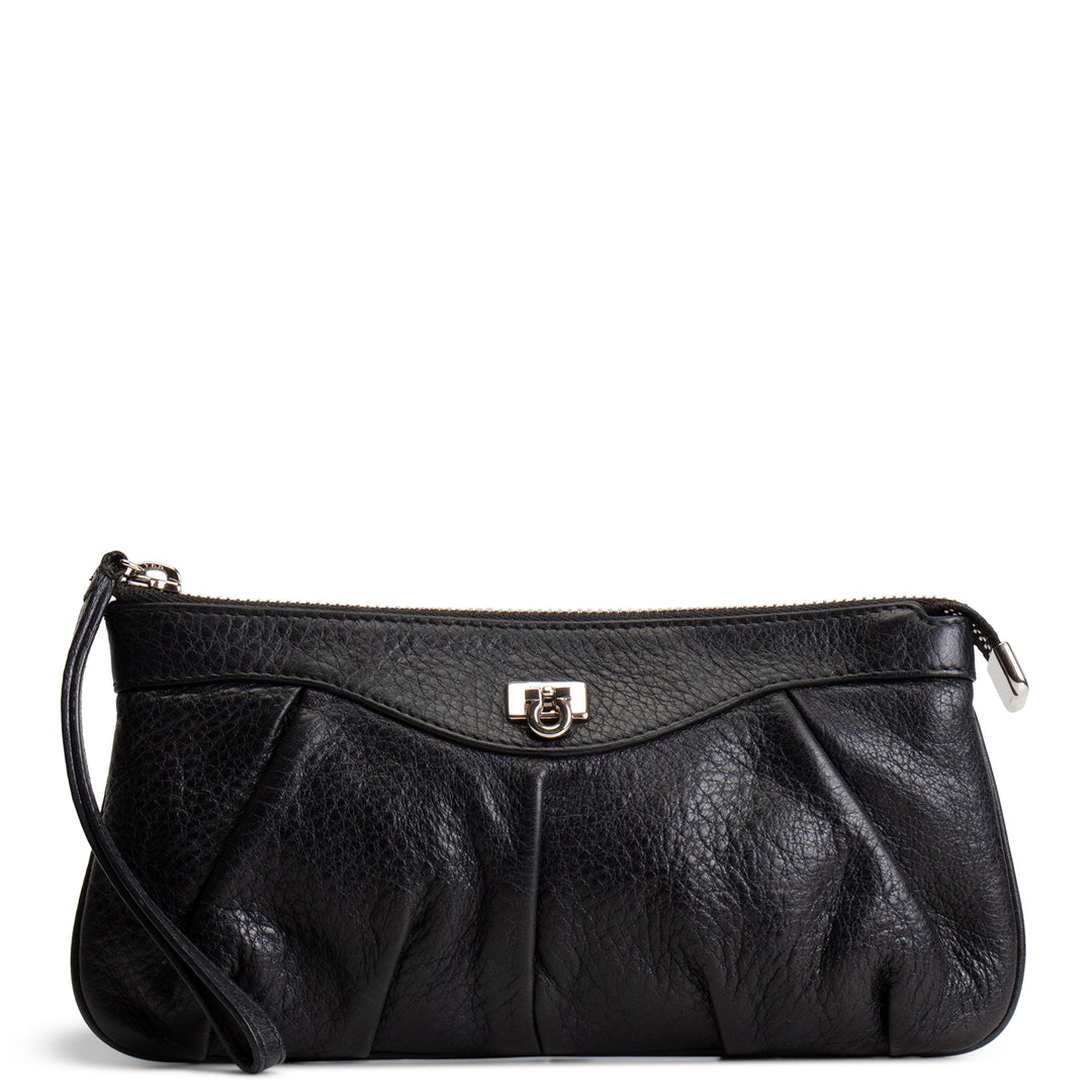 SALVATORE FERRAGAMO Leather Wristlet - Black OUTLET FINAL SALE