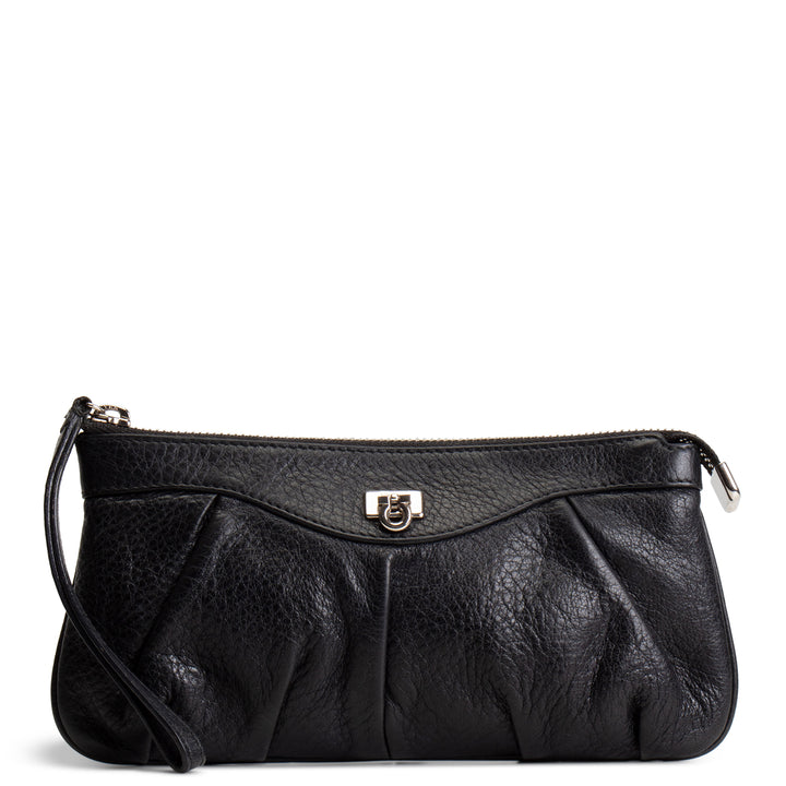 SALVATORE FERRAGAMO Leather Wristlet - Black OUTLET FINAL SALE