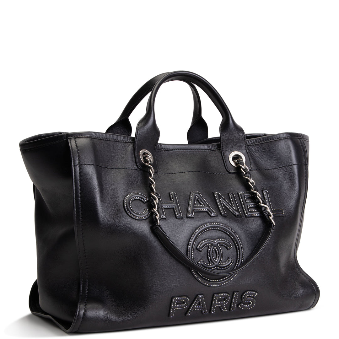CHANEL Leather Deauville Shopping Tote w/pouch - Black