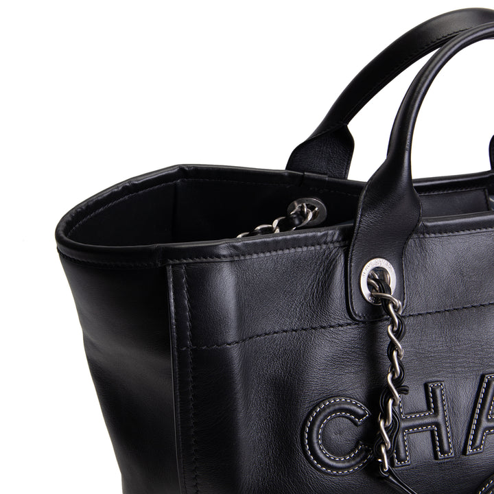 CHANEL Leather Deauville Shopping Tote w/pouch - Black