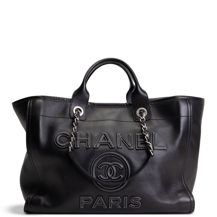 CHANEL Leather Deauville Shopping Tote w/pouch - Black