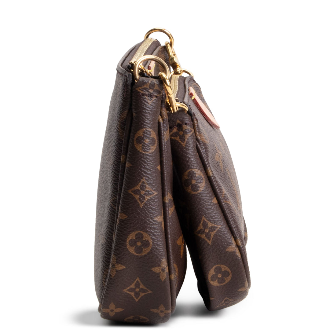 LOUIS VUITTON Monogram Multi Pochette Accessoires w/ Khaki & Pink Strap