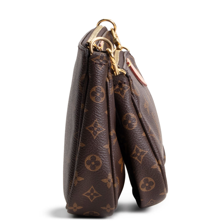LOUIS VUITTON Monogram Multi Pochette Accessoires w/ Khaki & Pink Strap