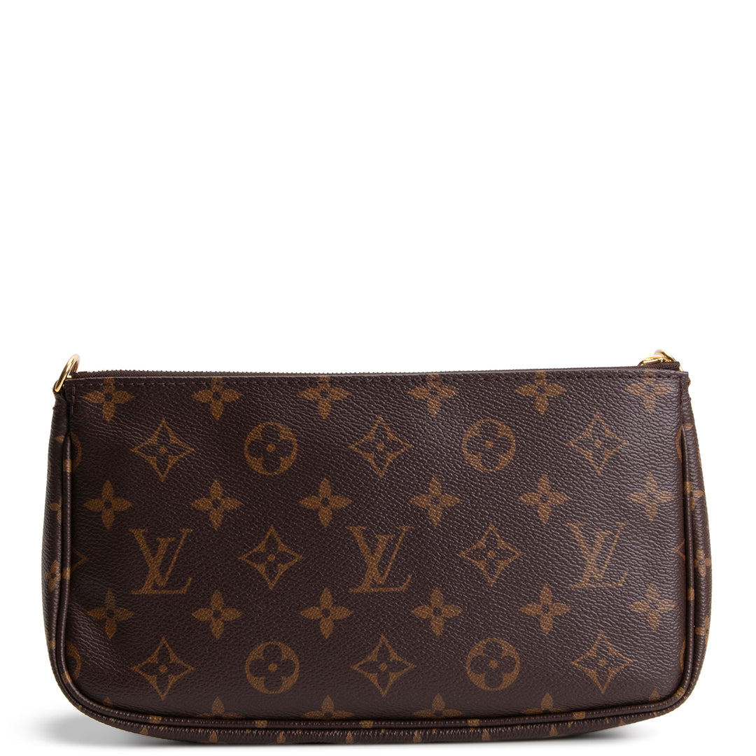 LOUIS VUITTON Monogram Multi Pochette Accessoires w/ Khaki & Pink Strap