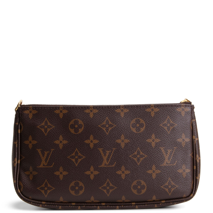 LOUIS VUITTON Monogram Multi Pochette Accessoires w/ Khaki & Pink Strap