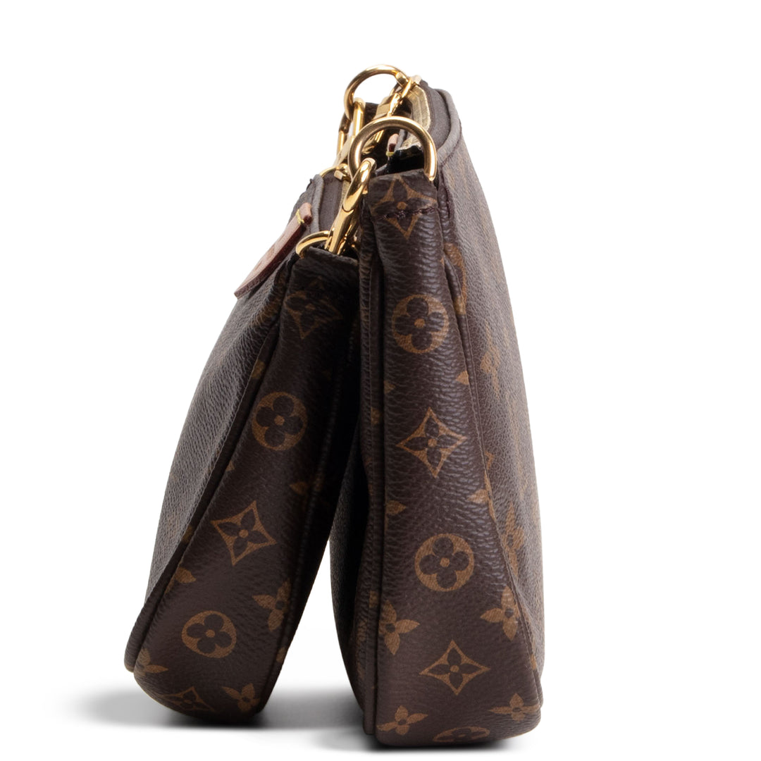 LOUIS VUITTON Monogram Multi Pochette Accessoires w/ Khaki & Pink Strap