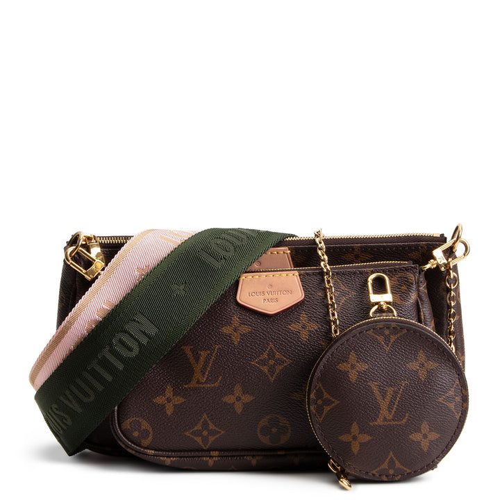 LOUIS VUITTON Monogram Multi Pochette Accessoires w/ Khaki & Pink Strap
