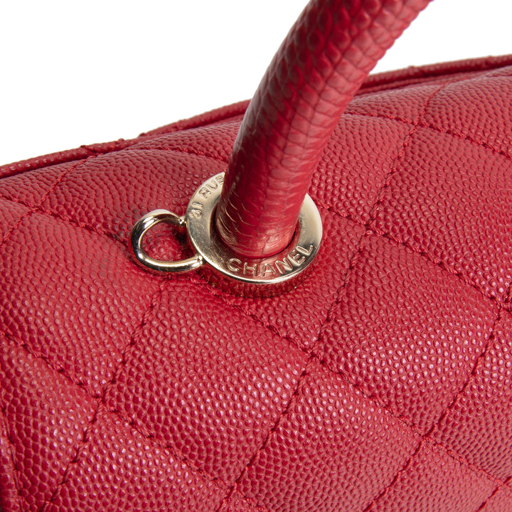 CHANEL Coco Handle Lizard Embossed Trim Mini - Red OUTLET FINAL SALE