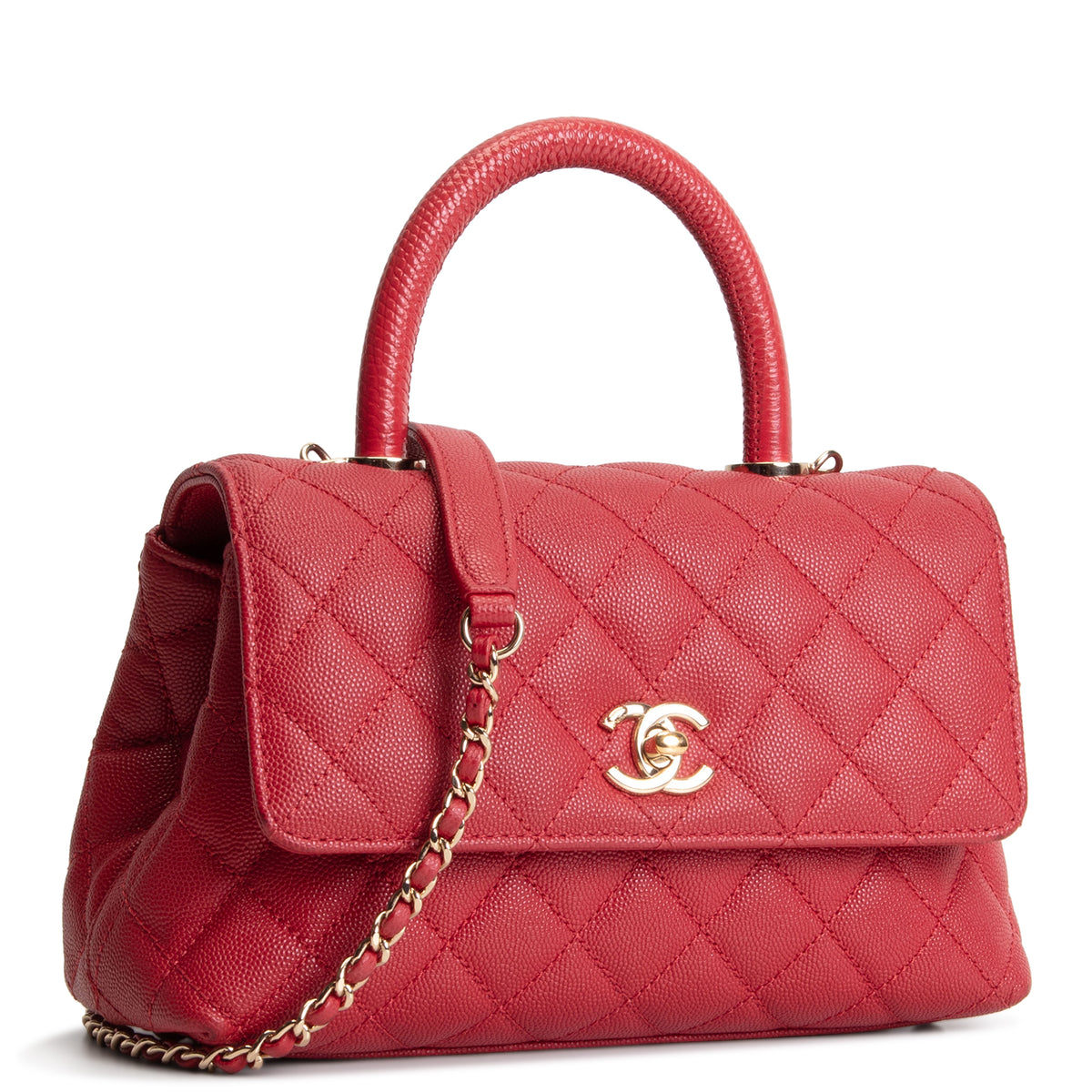 CHANEL Coco Handle Lizard Embossed Trim Mini - Red OUTLET FINAL SALE