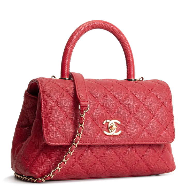 CHANEL Coco Handle Lizard Embossed Trim Mini - Red OUTLET FINAL SALE