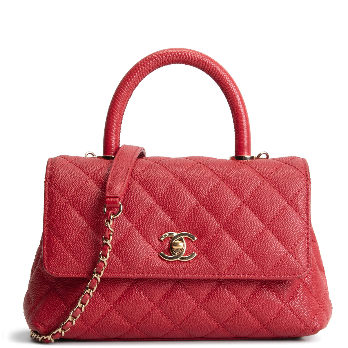 CHANEL Coco Handle Lizard Embossed Trim Mini - Red OUTLET FINAL SALE