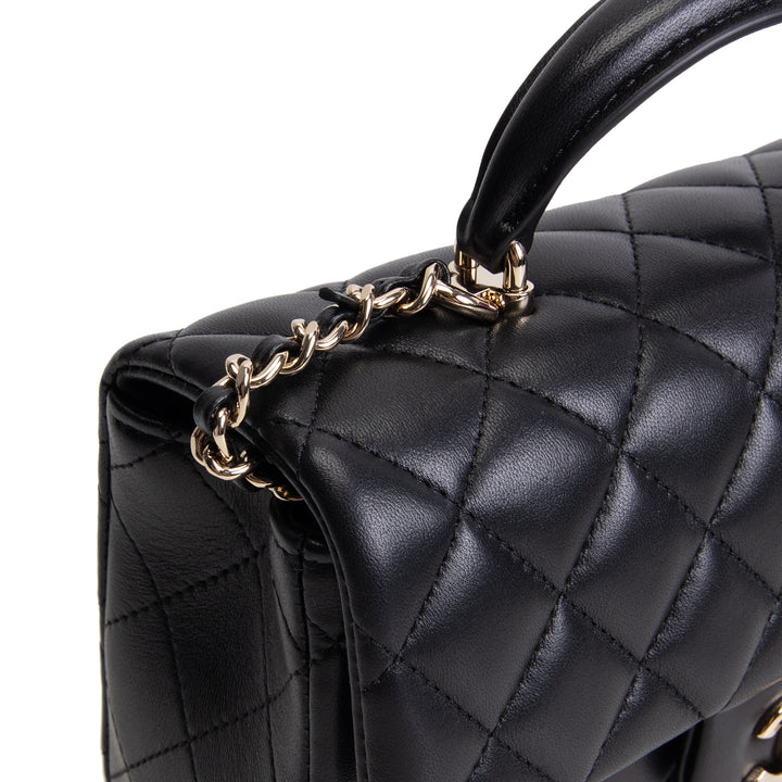 CHANEL Lambskin Top Handle Rectangular Flap Bag - Black